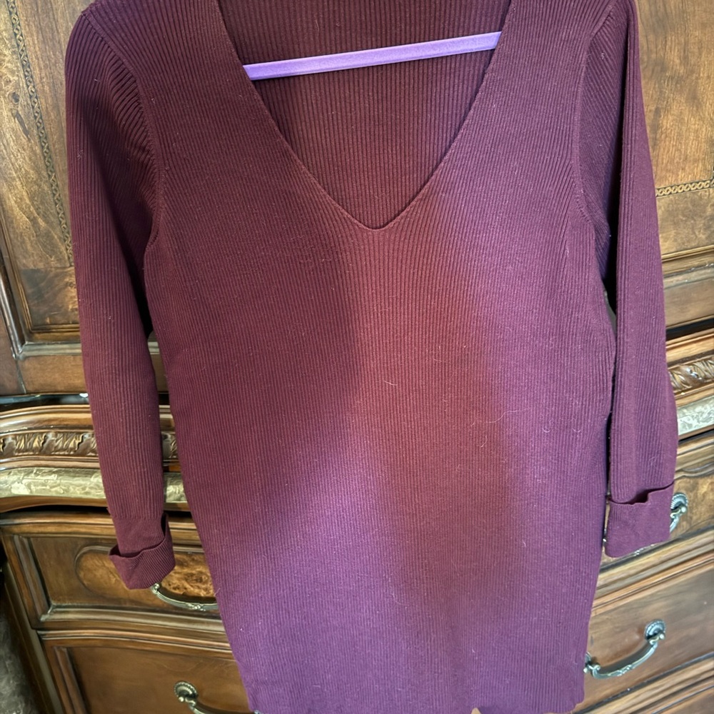 Deep Burgundy V-Neck Sweater for Women